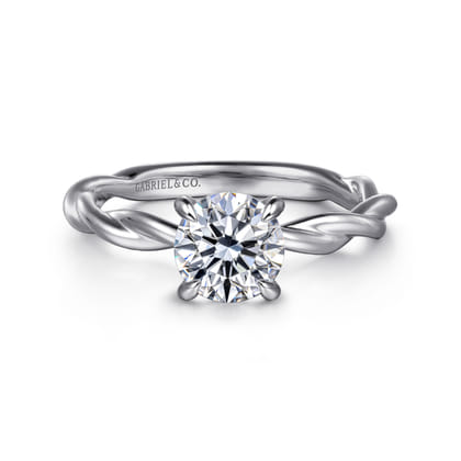 Emersin - 14K White Gold Twisted Round Diamond Engagement Ring