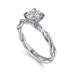 Emersin - 14K White Gold Twisted Round Diamond Engagement Ring