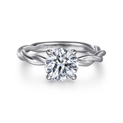 Emersin - 14K White Gold Twisted Round Diamond Engagement Ring