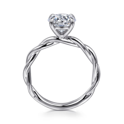 Emersin - 14K White Gold Twisted Round Diamond Engagement Ring