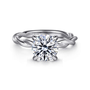 Emersin - 14K White Gold Twisted Round Diamond Engagement Ring