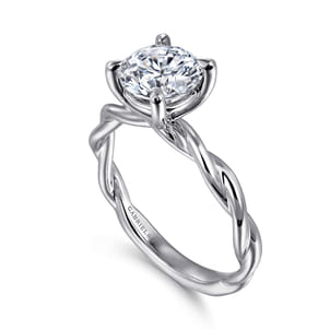 Emersin - 14K White Gold Twisted Round Diamond Engagement Ring