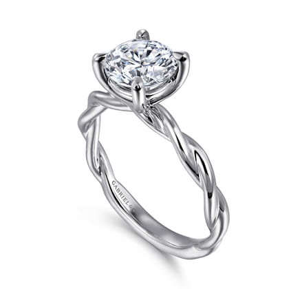 Emersin - 14K White Gold Twisted Round Diamond Engagement Ring