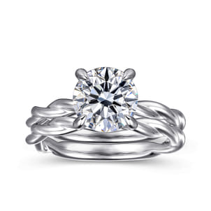 Emersin - 14K White Gold Twisted Round Diamond Engagement Ring