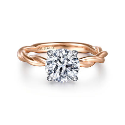 Emersin - 14K White-Rose Gold Twisted Round Diamond Engagement Ring