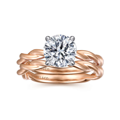 Emersin - 14K White-Rose Gold Twisted Round Diamond Engagement Ring