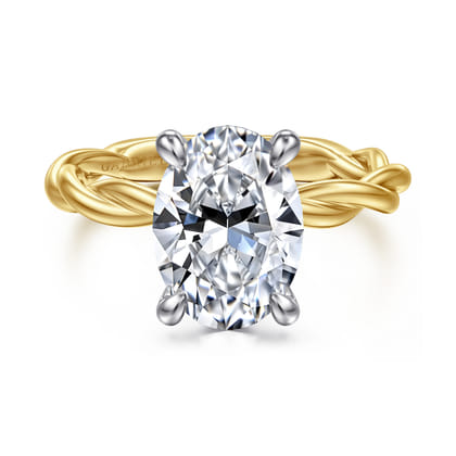 Emersin - 14K White-Yellow Gold Twisted Oval Diamond Engagement Ring