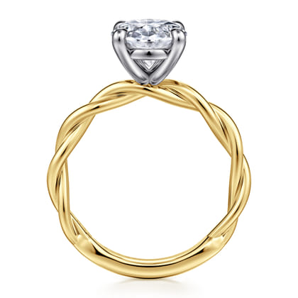 Emersin - 14K White-Yellow Gold Twisted Oval Diamond Engagement Ring