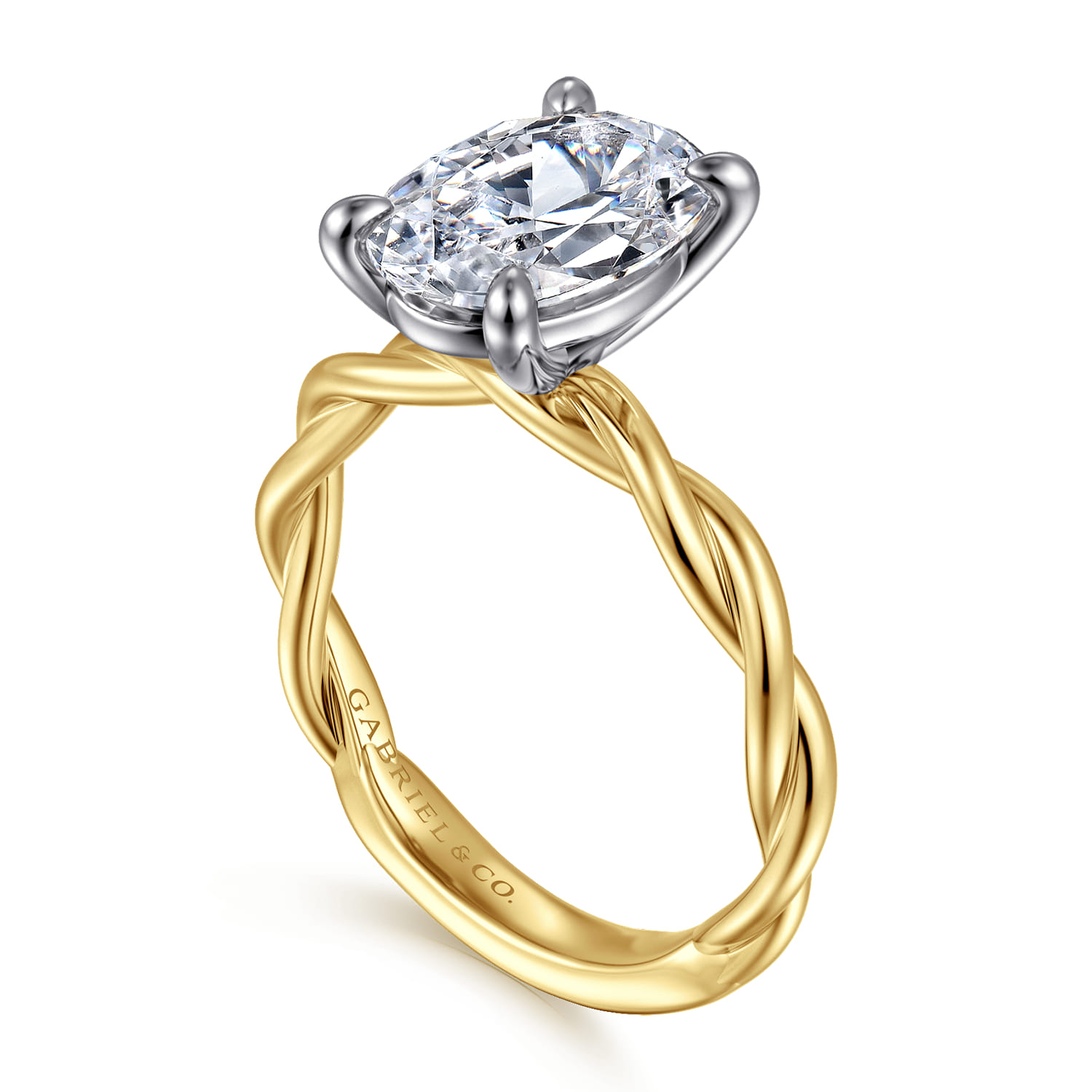 Emersin - 14K White-Yellow Gold Twisted Oval Diamond Engagement Ring