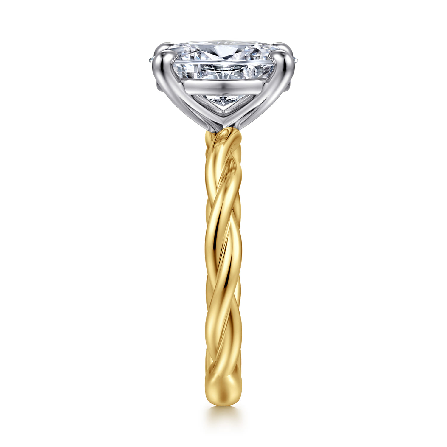 Emersin - 14K White-Yellow Gold Twisted Oval Diamond Engagement Ring