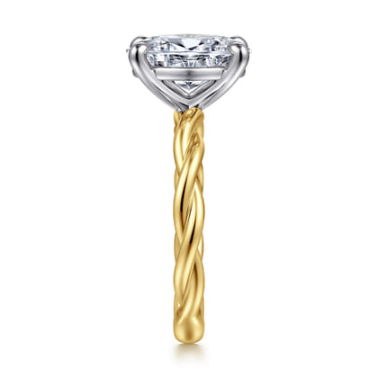 Emersin - 14K White-Yellow Gold Twisted Oval Diamond Engagement Ring