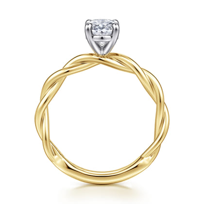 Emersin - 14K White-Yellow Gold Twisted Oval Diamond Engagement Ring