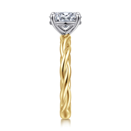 Emersin - 14K White-Yellow Gold Twisted Oval Diamond Engagement Ring