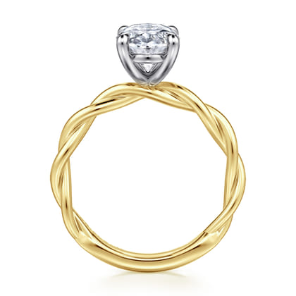 Emersin - 14K White-Yellow Gold Twisted Oval Diamond Engagement Ring