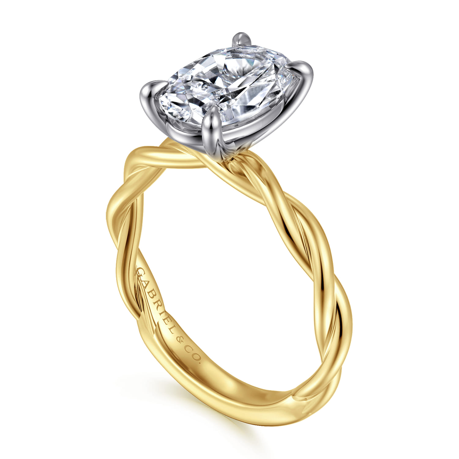 Emersin - 14K White-Yellow Gold Twisted Oval Diamond Engagement Ring