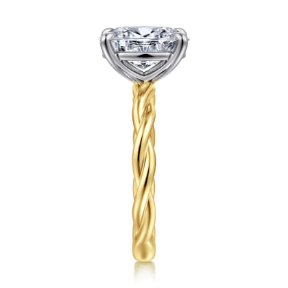 Emersin - 14K White-Yellow Gold Twisted Oval Diamond Engagement Ring