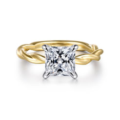 14K White-Yellow Gold Twisted Princess Cut Diamond Engagement Ring
