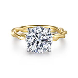 Emersin - 14K White-Yellow Gold Twisted Round Diamond Engagement Ring