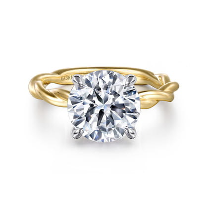 Emersin - 14K White-Yellow Gold Twisted Round Diamond Engagement Ring