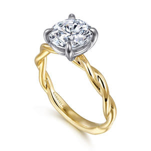 Emersin - 14K White-Yellow Gold Twisted Round Diamond Engagement Ring