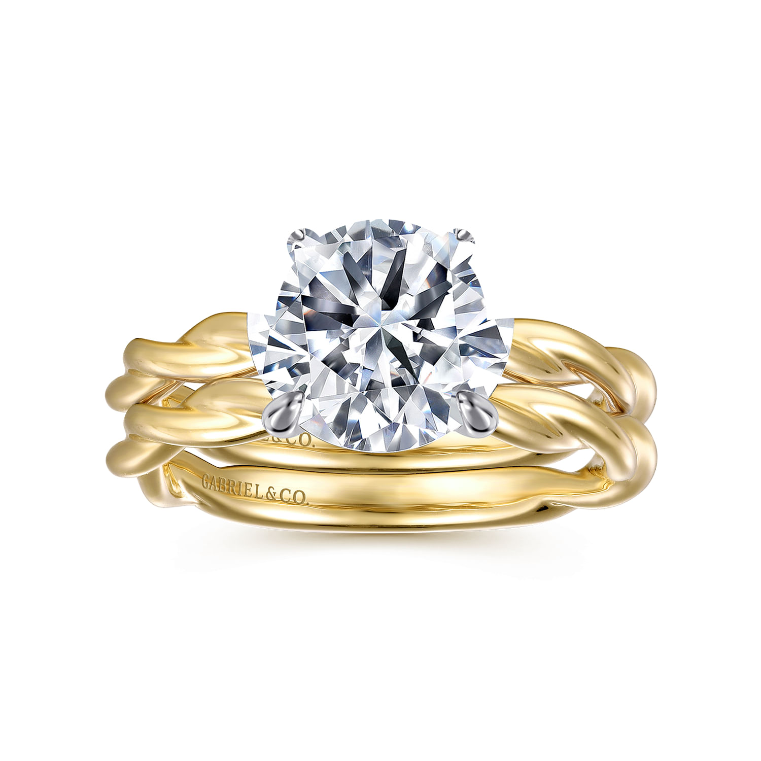 Emersin - 14K White-Yellow Gold Twisted Round Diamond Engagement Ring