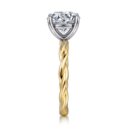 Emersin - 14K White-Yellow Gold Twisted Round Diamond Engagement Ring