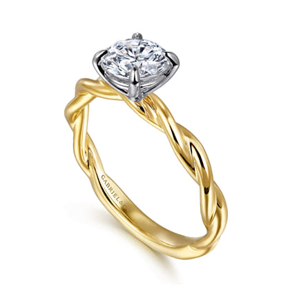 Emersin - 14K White-Yellow Gold Twisted Round Diamond Engagement Ring