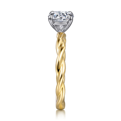 Emersin - 14K White-Yellow Gold Twisted Round Diamond Engagement Ring