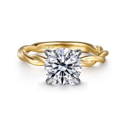 Emersin - 14K White-Yellow Gold Twisted Round Diamond Engagement Ring