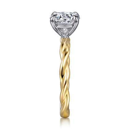 Emersin - 14K White-Yellow Gold Twisted Round Diamond Engagement Ring