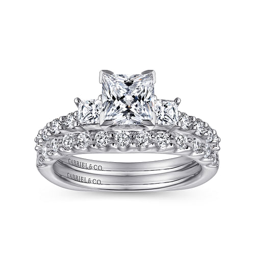 Emerson - 14K White Gold Princess Cut Three Stone Diamond Engagement Ring - 0.5 ct - Shot 4