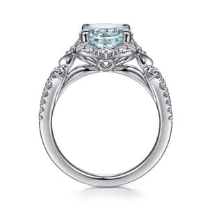 Emersyn - Vintage Inspired 14K White Gold Aquamarine and Diamond Halo Engagement Ring