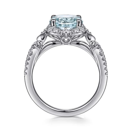 Emersyn - Vintage Inspired 14K White Gold Aquamarine and Diamond Halo Engagement Ring