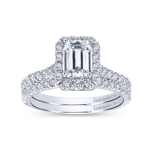 Emery - 14K White Gold Emerald Halo Diamond Engagement Ring - 0.52 ct - Shot 4