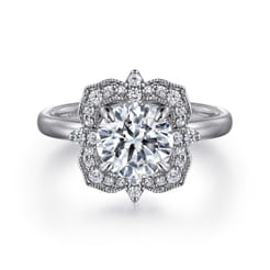 Emerye - 14K White Gold Round Double Halo Diamond Engagement Ring