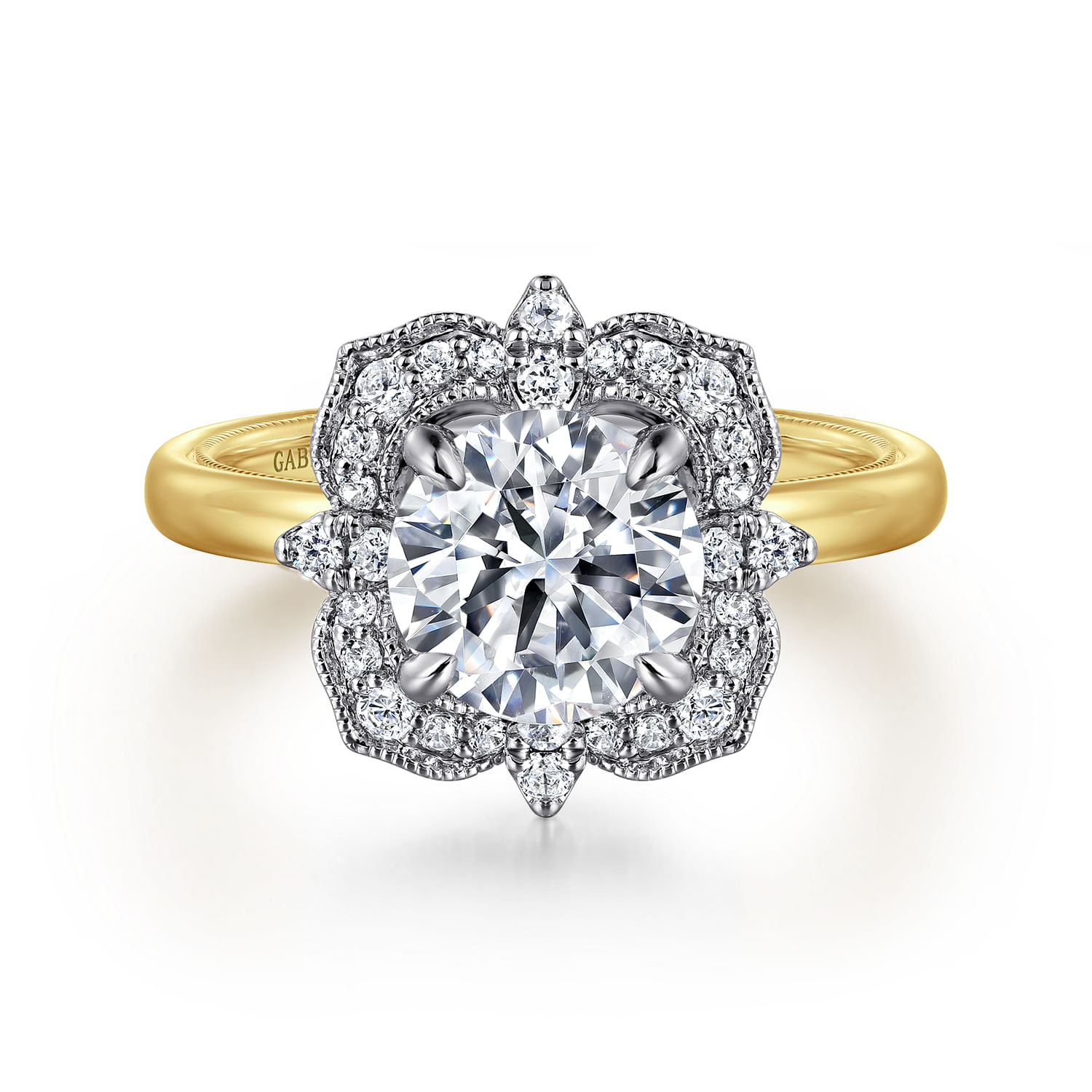 Emerye - 14K Yellow Gold Round Double Halo Diamond Engagement Ring