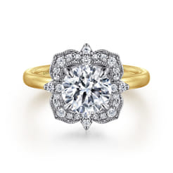 Emerye - 14K Yellow Gold Round Double Halo Diamond Engagement Ring
