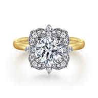 Emerye - 14K Yellow Gold Round Double Halo Diamond Engagement Ring