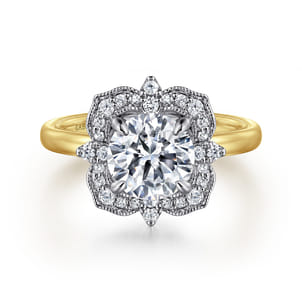 Emerye - 14K Yellow Gold Round Double Halo Diamond Engagement Ring