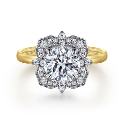 Emerye - 14K Yellow Gold Round Double Halo Diamond Engagement Ring