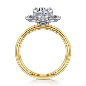Emerye - 14K Yellow Gold Round Double Halo Diamond Engagement Ring