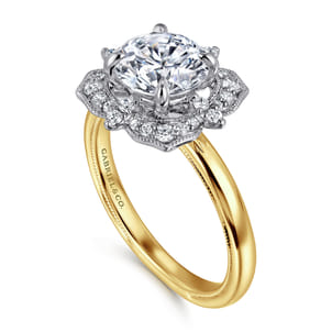 Emerye - 14K Yellow Gold Round Double Halo Diamond Engagement Ring