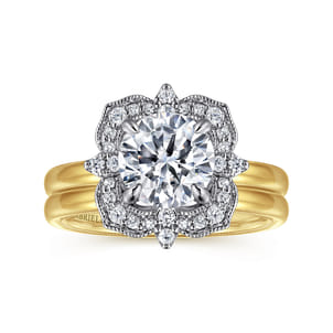 Emerye - 14K Yellow Gold Round Double Halo Diamond Engagement Ring