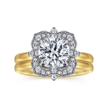 Emerye - 14K Yellow Gold Round Double Halo Diamond Engagement Ring