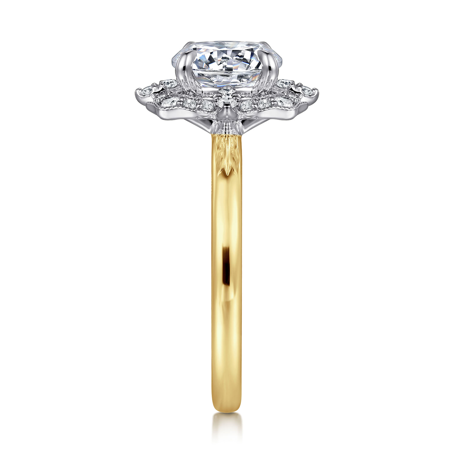 Emerye - 14K Yellow Gold Round Double Halo Diamond Engagement Ring