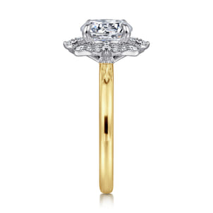 Emerye - 14K Yellow Gold Round Double Halo Diamond Engagement Ring