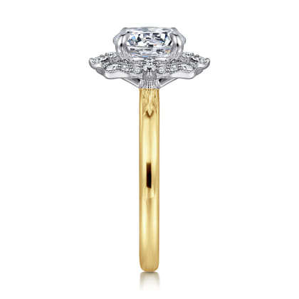 Emerye - 14K Yellow Gold Round Double Halo Diamond Engagement Ring