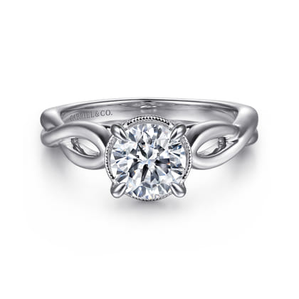 Emiliana - 14K White Gold Split Shank Round Diamond Engagement Ring