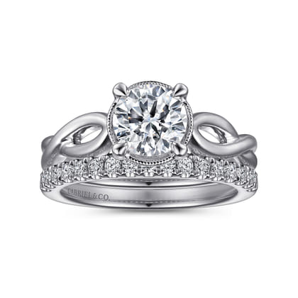 Emiliana - 14K White Gold Split Shank Round Diamond Engagement Ring