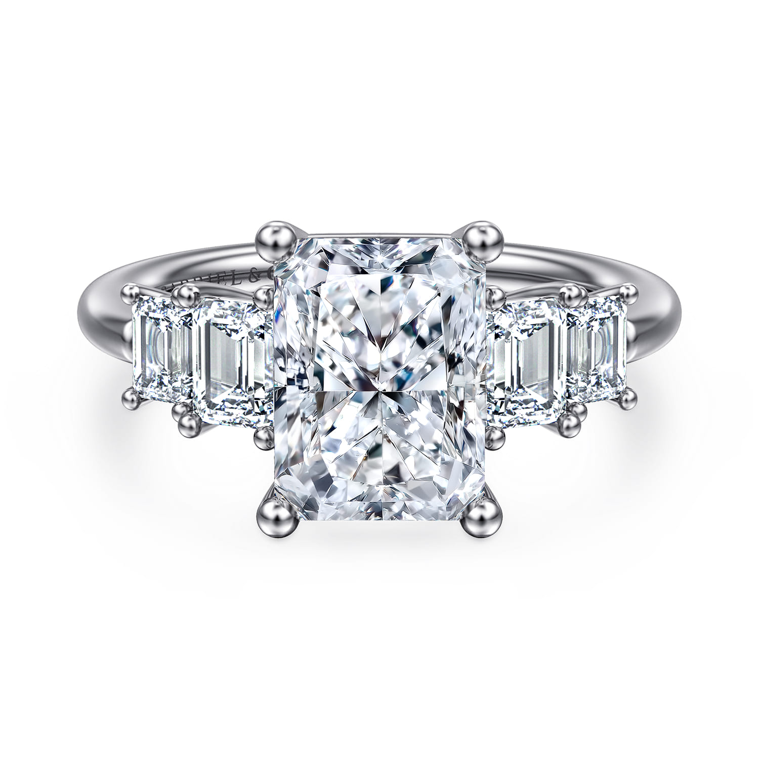 Emilie - 14K White Gold Five Stone Radiant Cut Diamond Engagement Ring